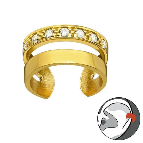 Double Band 14K Gold Vermeil Ear Cuff​ - Picture 1 of 2